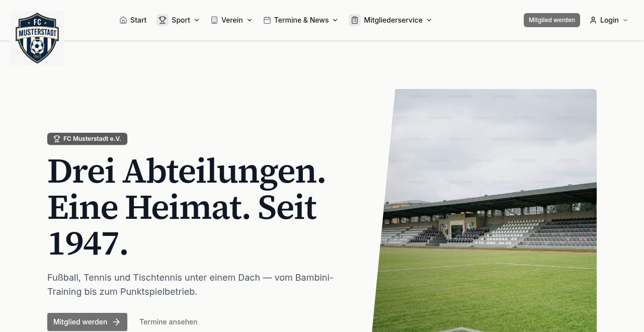 Startseite des Demo-Mandanten FC Musterstadt — Sportverein
