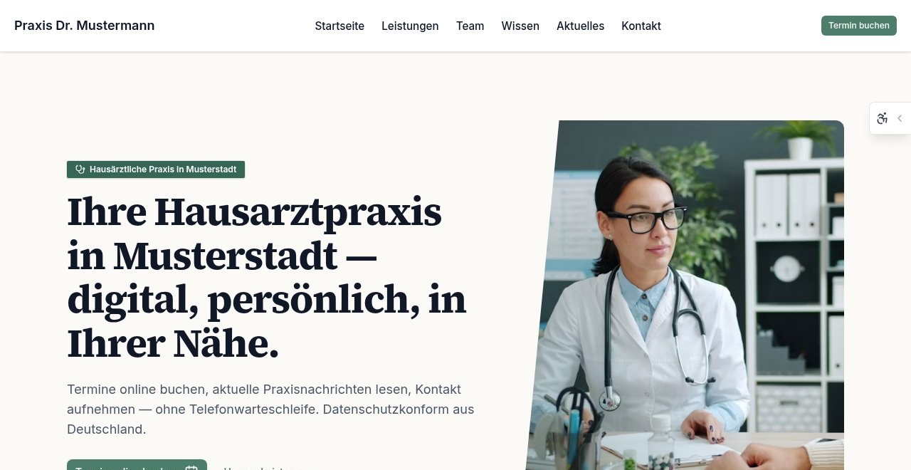 Startseite des Demo-Mandanten Praxis Mustermann — Arzt- und Therapiepraxis